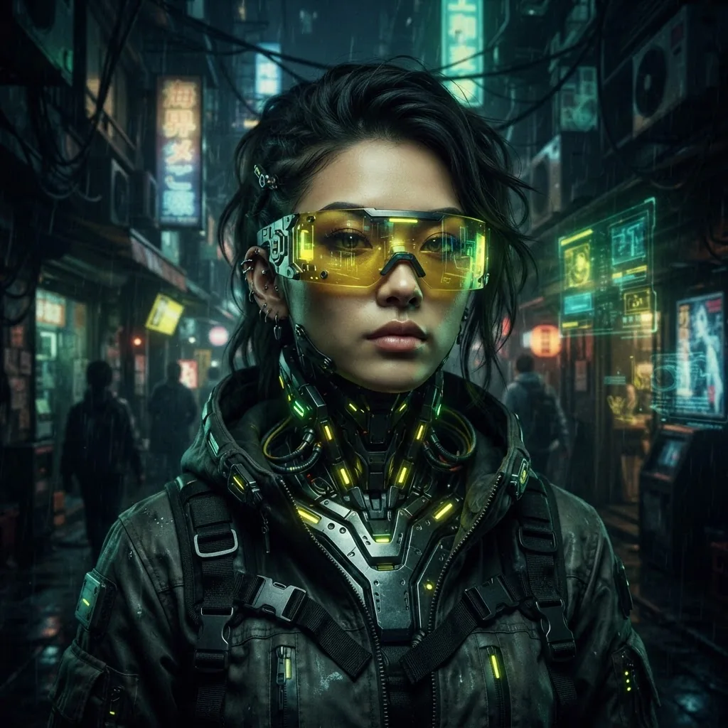 Futuristic woman with cyber goggles
